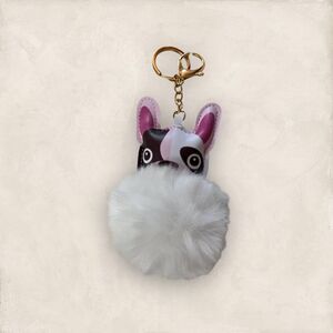 Frenchie Faux Leather Pompom Key Ring Purse Charm